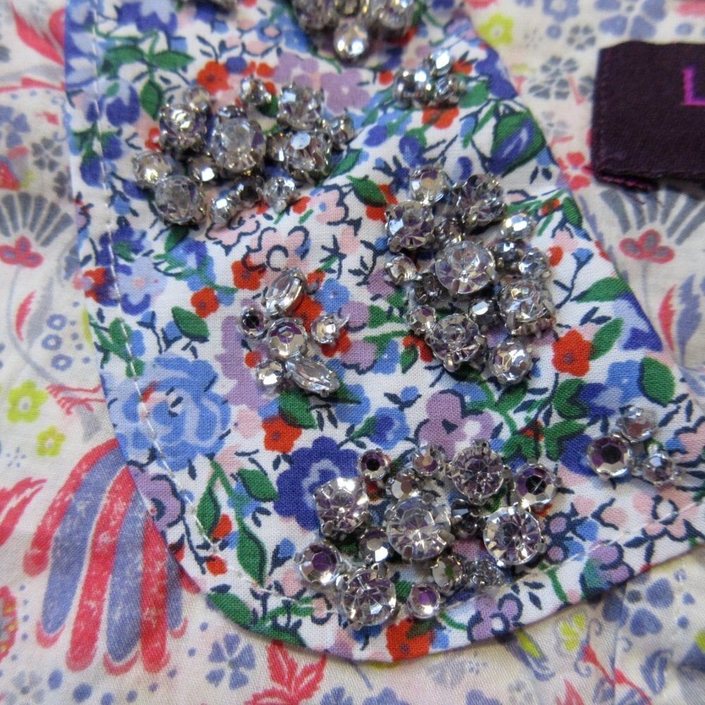 NWT J.Crew Liberty Jeweled Collar Shirt in Junos Garden Peacock Floral 4 - Picture 4 of 6